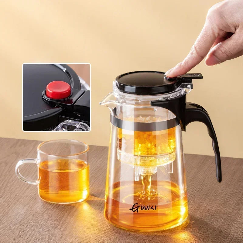 TETERA CON INFUSOR Infuser espesado vidrios resistente resistente Tea Pot One-button Filtering Tea Separation Tea Coffee Make