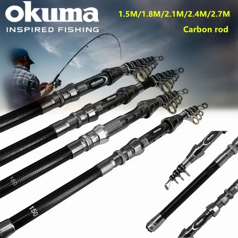 caña de pesca telescopica OKUMA New Carbon Rock Rod 1.5M/1.8M/2.1M/2.4M/2.7M guia de ceramica alta resistencia