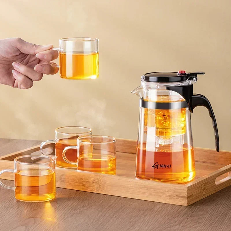 TETERA CON INFUSOR Infuser espesado vidrios resistente resistente Tea Pot One-button Filtering Tea Separation Tea Coffee Make